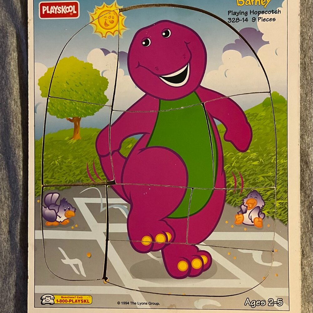 Barney Playing Hopscotch Wooden Puzzle 1994 by Playskool